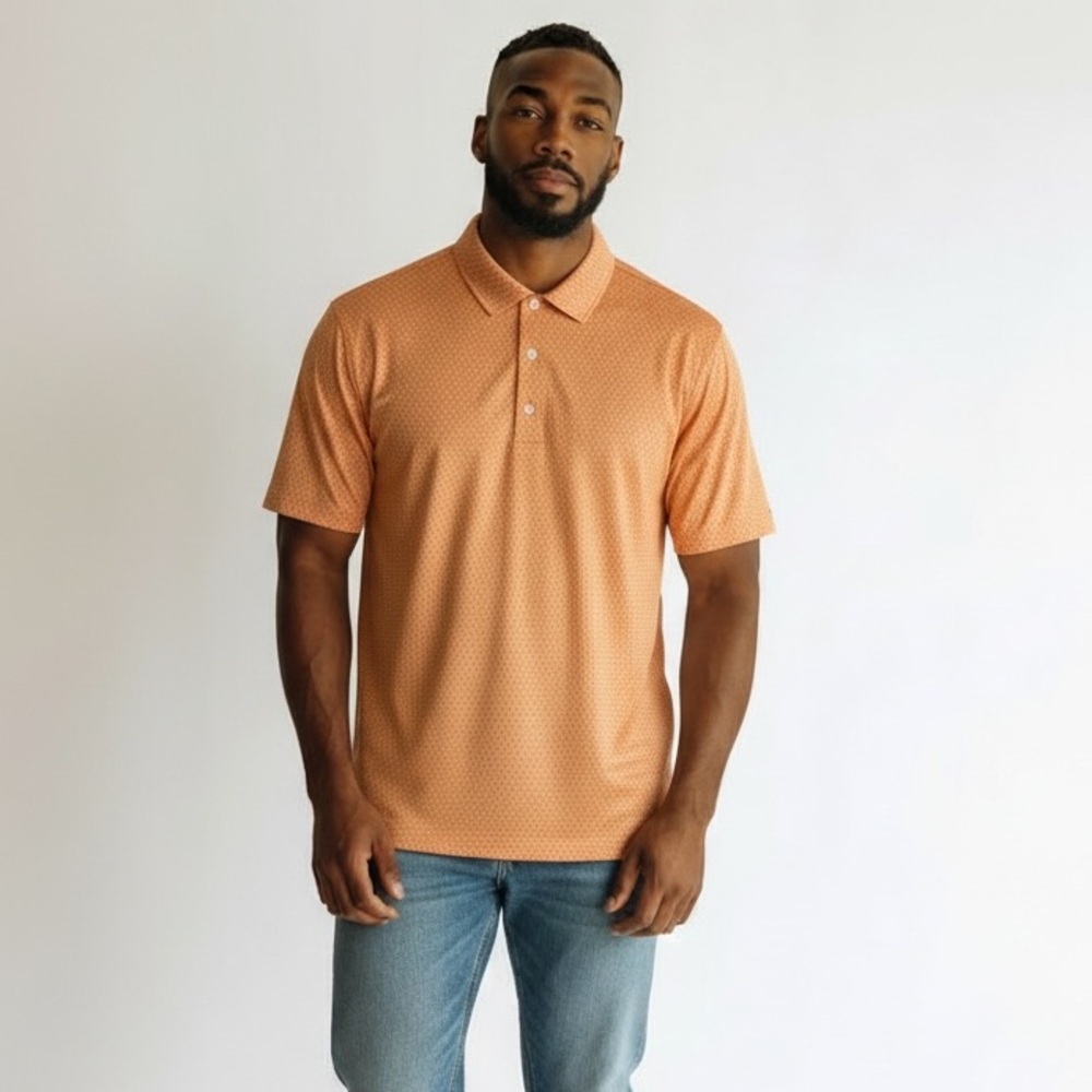 Dunning Golf Men’s Coolmax‎ Performance Polo Peach Micro Print Size Large